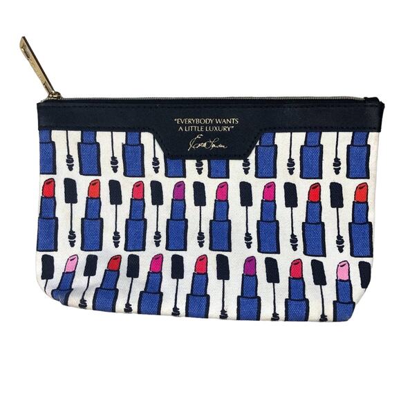 Estee Lauder Navy Blue Lipstick Kendra Dandy Zipper Make-Up Cosmetic Travel Bag - Picture 1 of 12